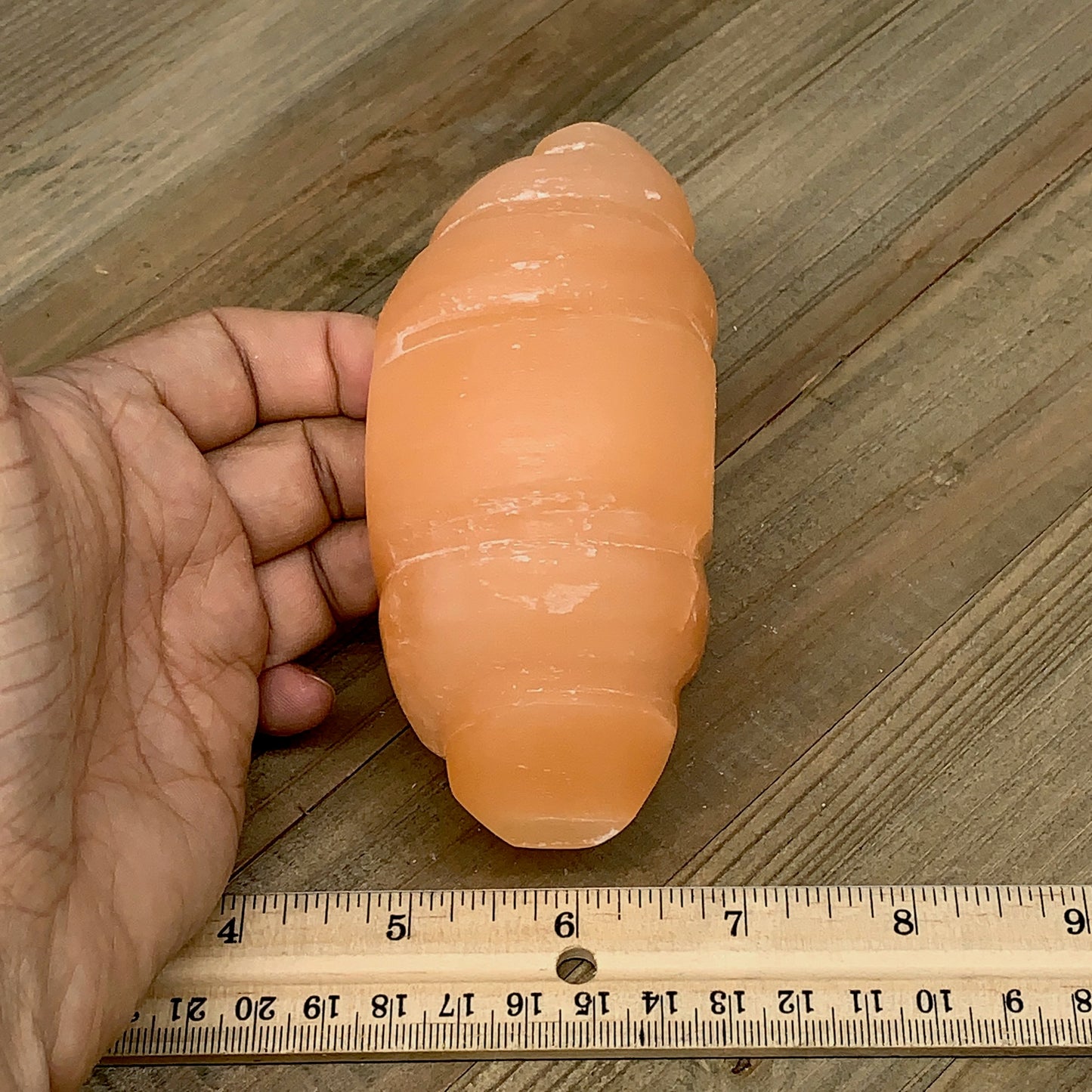 410-450g, 5"x2.9"x2" Orange Selenite Candle Holder Marquise Shape from Morocco