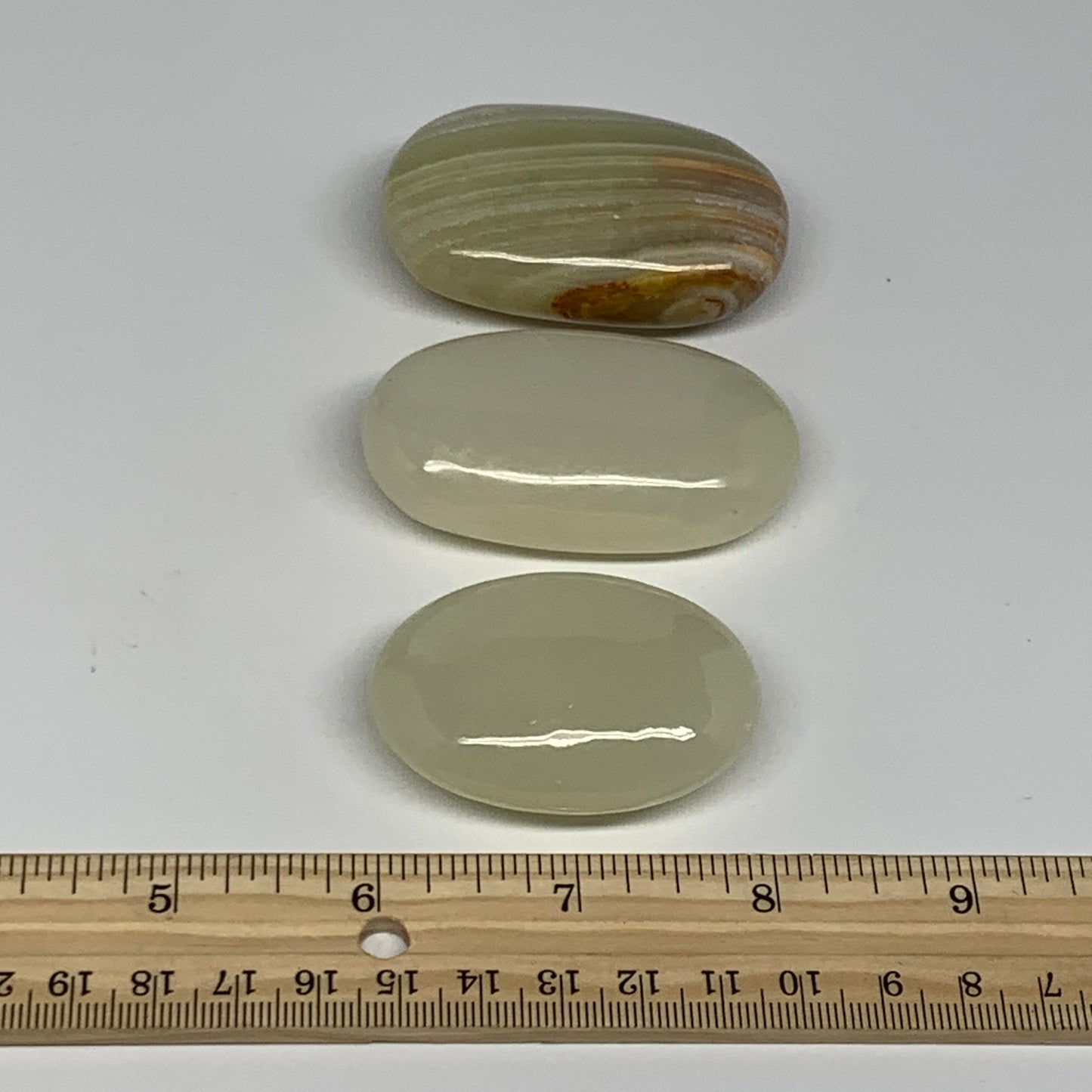 198.6g, 2"-2.5" 3pcs, Natural Green Onyx Palm-Stone Reiki @Afghanistan, B26645