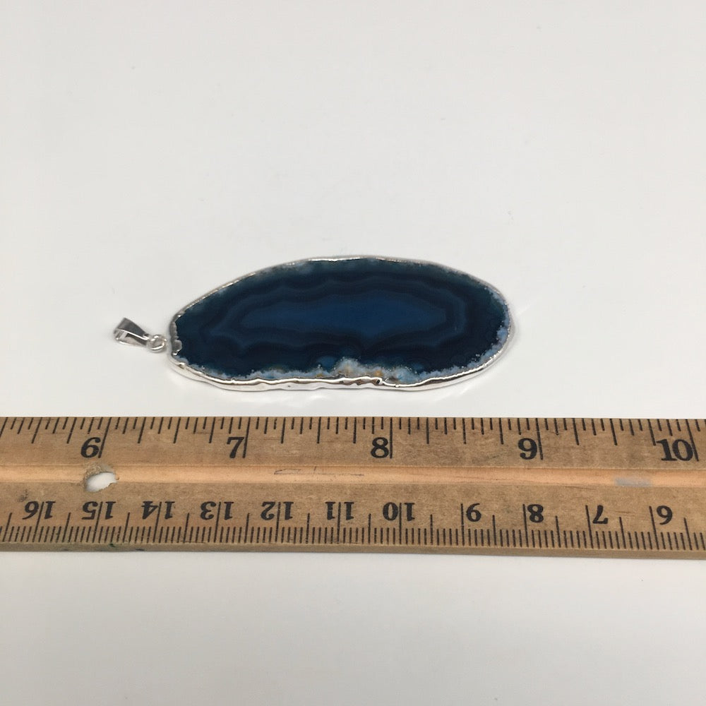93.5cts, 3.1"x1.3" Blue Agate Druzy Geode Pendant Silver Plated @Brazil, Bp1255