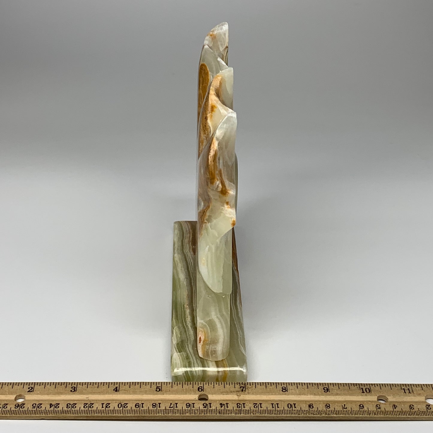 1200g, 6.5"x6.25" Green Onyx Leaf Clock Gemstone from Pakistan, B7815