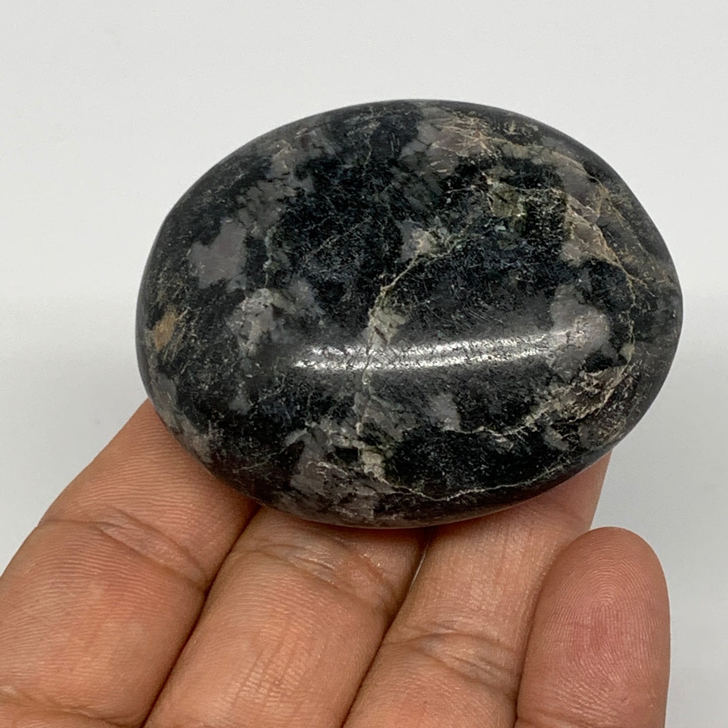 103.8g, 2.3"x1.8"x1", Indigo Gabro (Merlinite) Palm-Stone @Madagascar, B17879