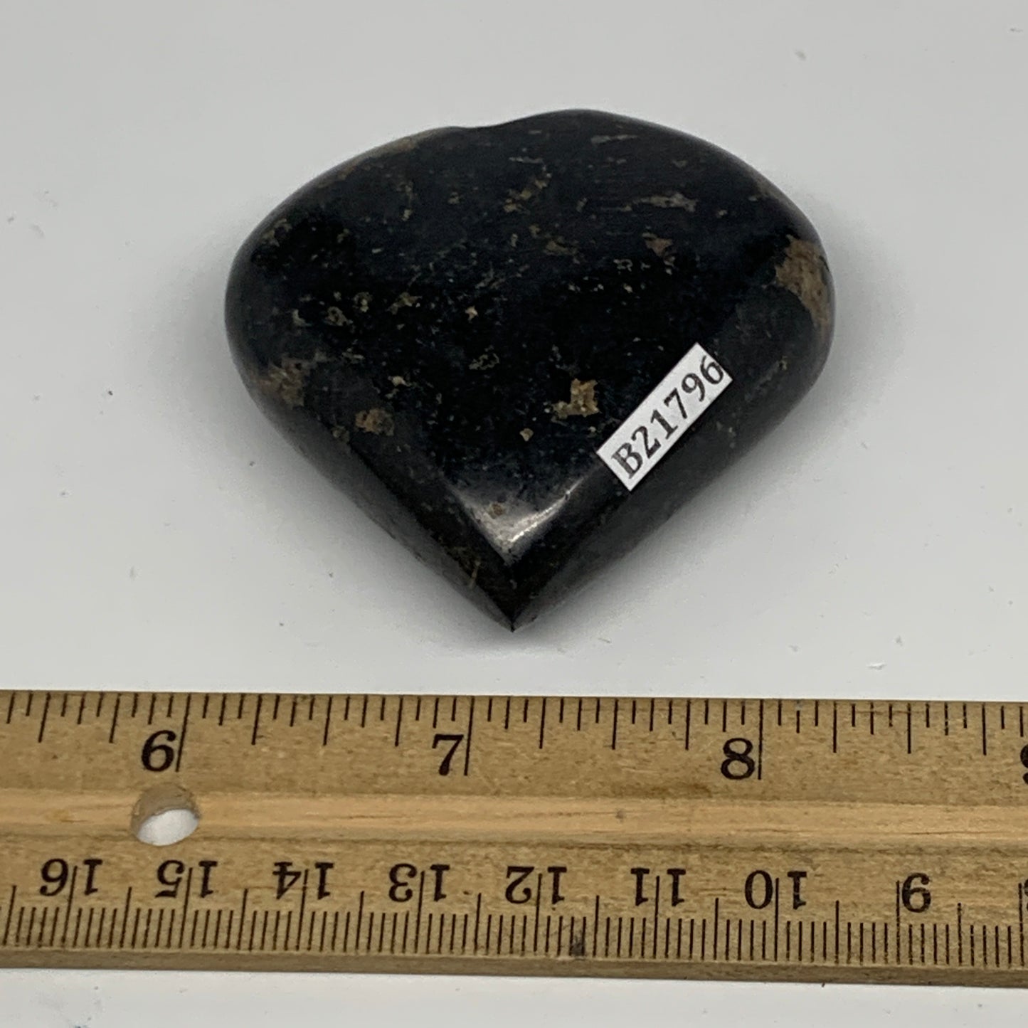 110.7g, 2.1"x2.2"x0.9", Black Tourmaline Heart Polished Crystal Home Decor, B217