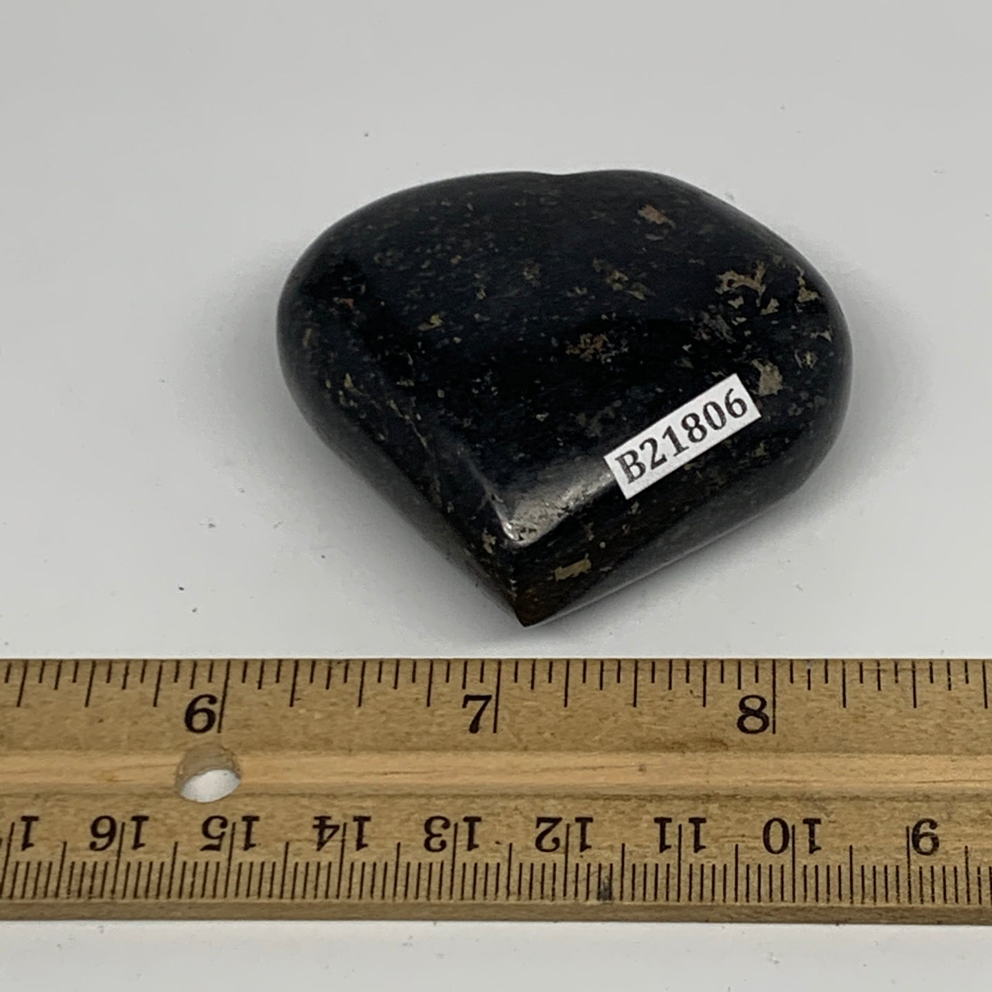 108.3g, 2"x2.2"x0.9", Black Tourmaline Heart Polished Crystal Home Decor, B21806