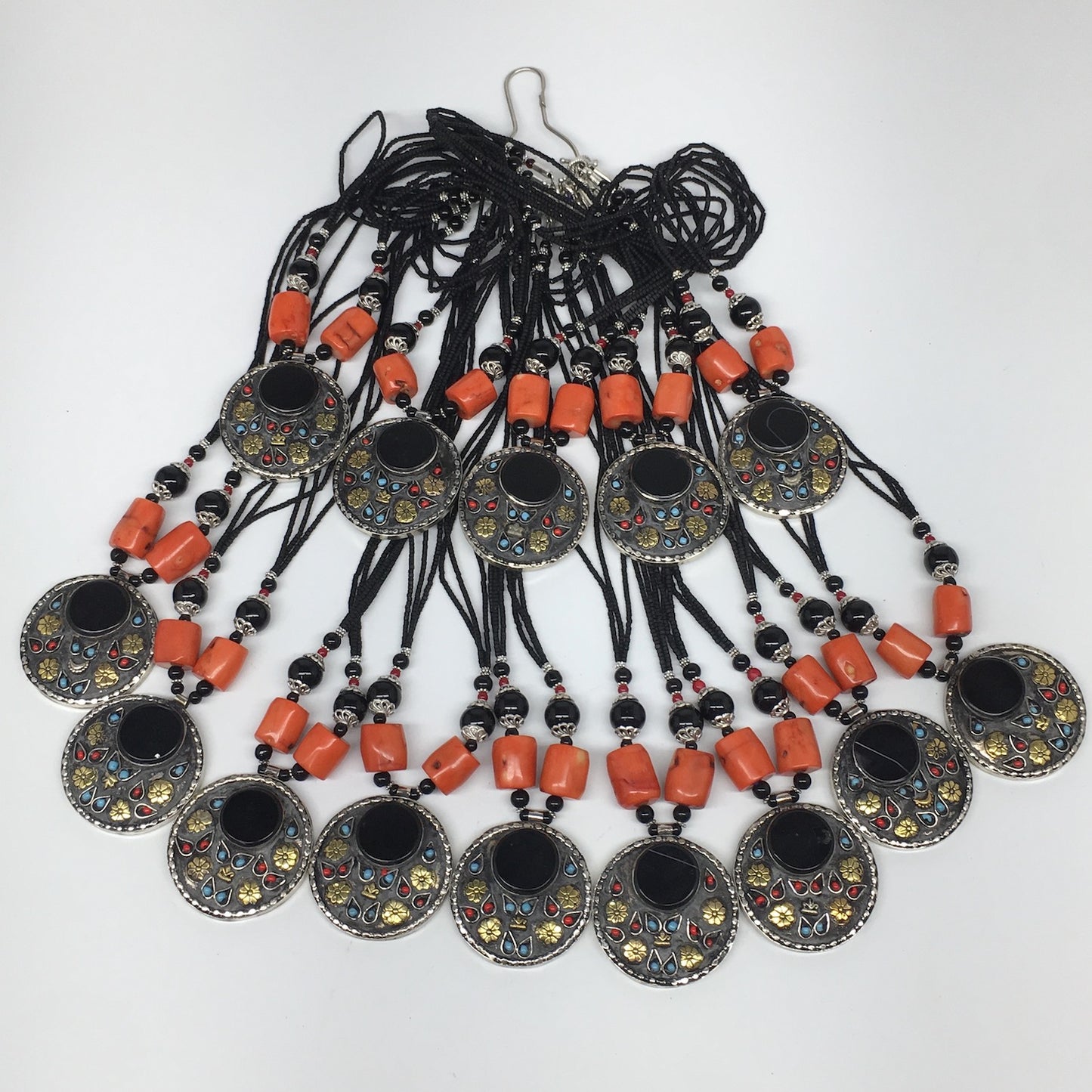 1pc,Turkmen Necklace Pendant Statement Tribal Round Black Carnelian Bead,TN784