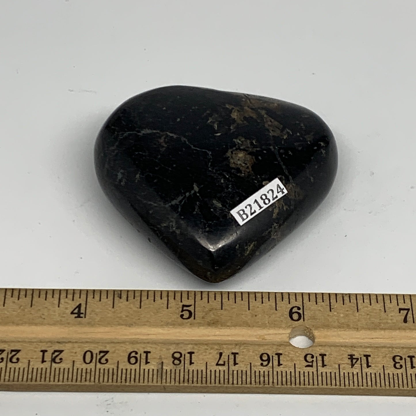 123g, 2.1"x2.4"x0.9", Black Tourmaline Heart Polished Crystal Home Decor, B21824