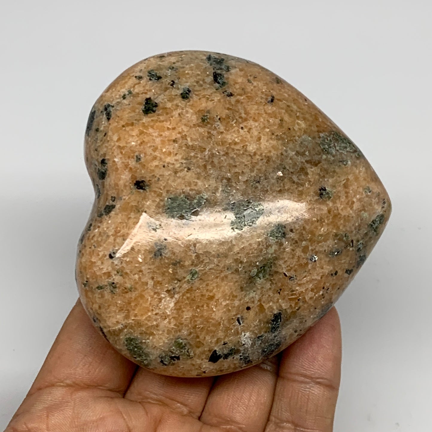 304.3g, 3"x3.2"x1.3" Orange Calcite Heart Gemstones from Madagascar, B17167