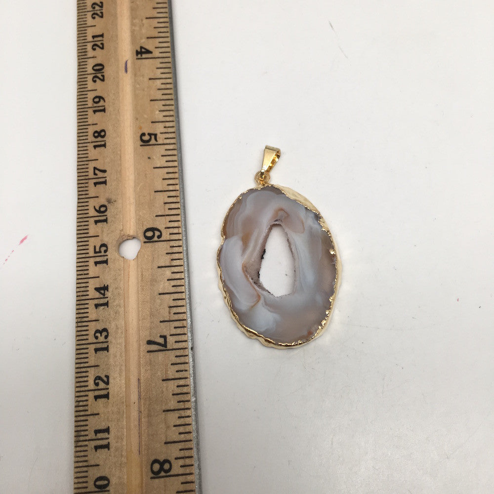 42.5 cts Agate Druzy Slice Geode Pendant Electroplated Gold Plated @Brazil, C895 - watangem.com