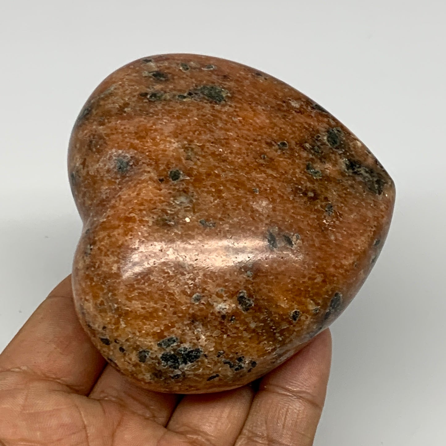 339.8g, 2.9"x3.2"x1.6" Orange Calcite Heart Gemstones from Madagascar, B17173