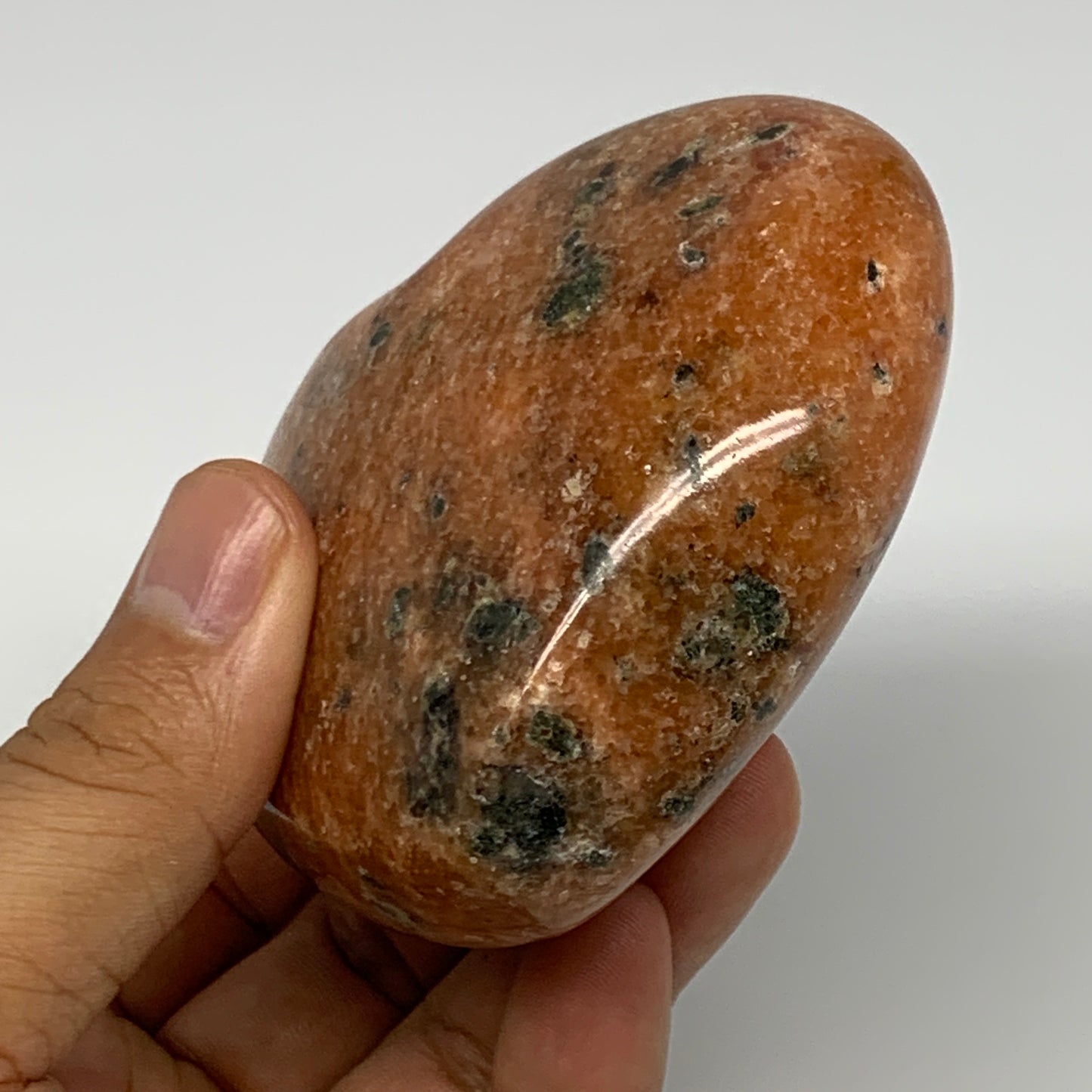 339.8g, 2.9"x3.2"x1.6" Orange Calcite Heart Gemstones from Madagascar, B17173