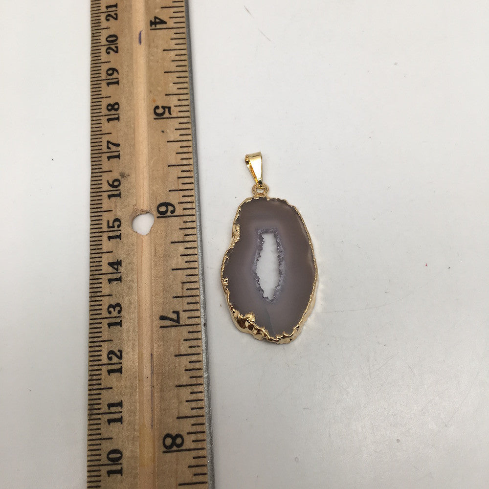 27 cts Agate Druzy Slice Geode Pendant Electroplated Gold Plated @Brazil, C913 - watangem.com