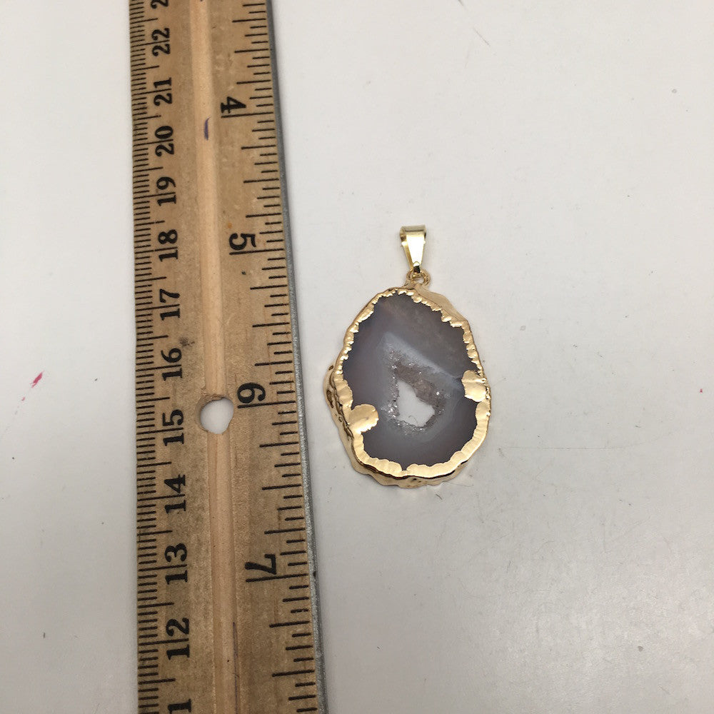 27 cts Agate Druzy Slice Geode Pendant Electroplated Gold Plated @Brazil, C924 - watangem.com