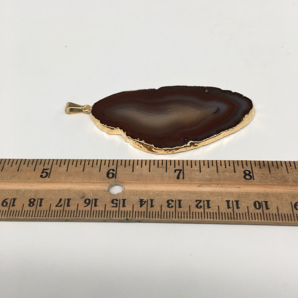 104 cts, 3.2"x1.3" Brown Agate Druzy Geode Pendant Gold Plated @Brazil, Bp1369 - watangem.com