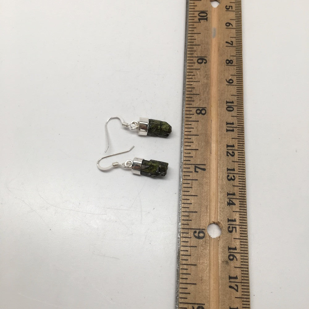 15 cts Rough Green Tourmaline Earrings Sterling Silver @Brazil, E009, BE19