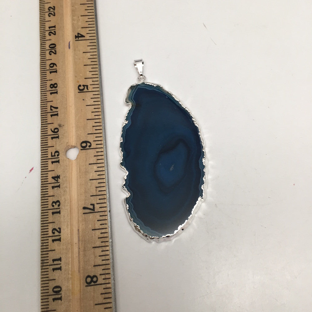 77.5 cts Blue Agate Slice Pendant Electroplated Silver Plated from Brazil, C956