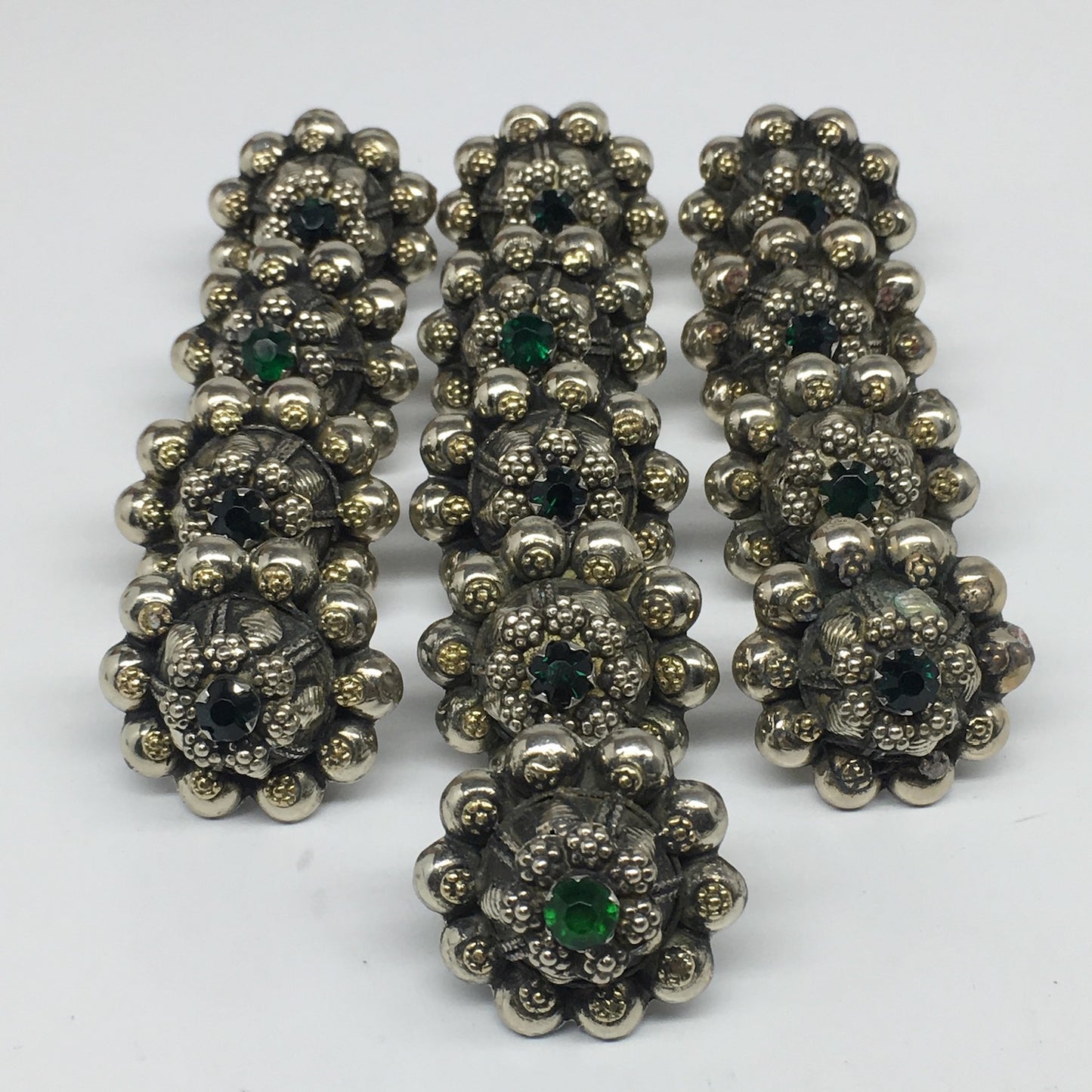 1.6"Antique Tribal Turk/Kuchi Ring Round Green Boho Glass/Plastic,8-9.5,TR196