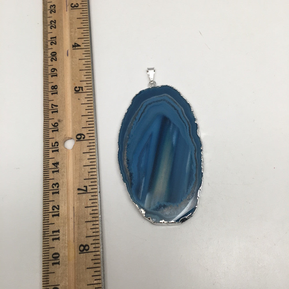 121.5 cts Blue Agate Slice Electroplated Silver Plated Pendant from Brazil, D60