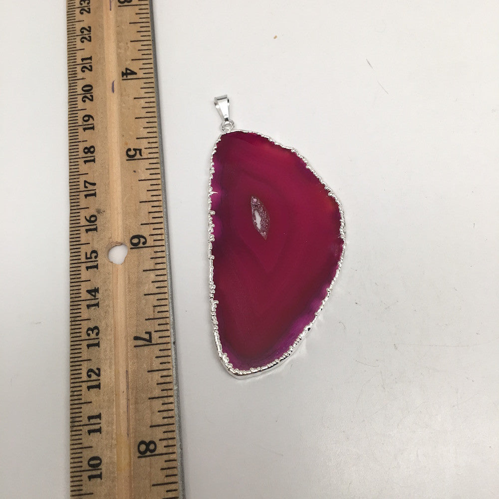 78.5 cts Purple Agate Slice Electroplated Silver Plated Pendant from Brazil, D55 - watangem.com