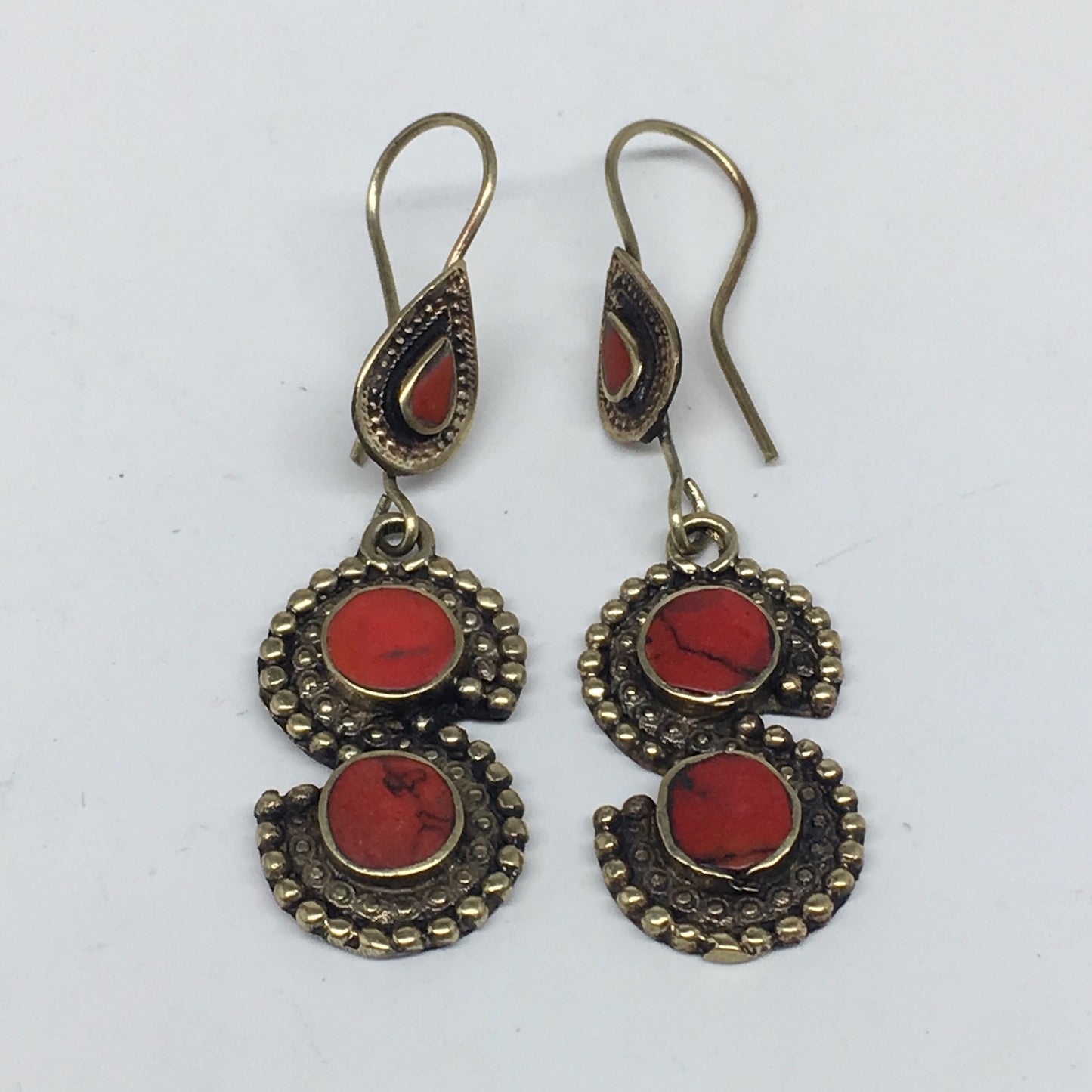 1pc, 2.4" Turkmen Earring S Synthetic Coral Fashion ATS  @Afghanistan,TE185
