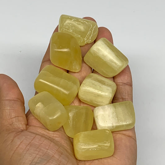 173.6g, 0.9"-1.2", 9pcs, Natural Lemon Calcite Tumbled Stones @Afghanistan, B267