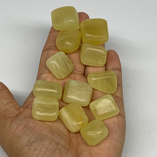 152.7g, 0.7"-1", 12pcs, Natural Lemon Calcite Tumbled Stones @Afghanistan, B2679