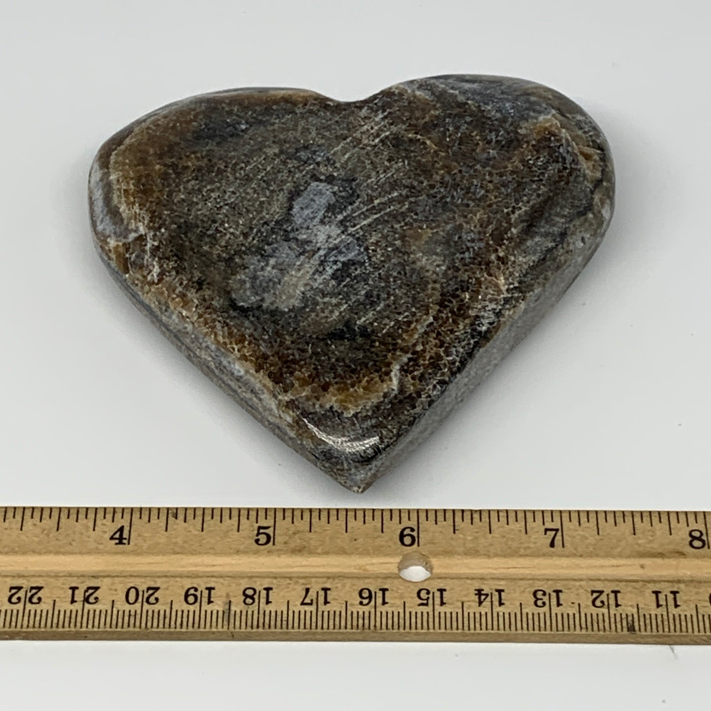 298.2g,4"x4"x0.9" Natural Chocolate Gray Onyx Heart Polished @Morocco,B18761