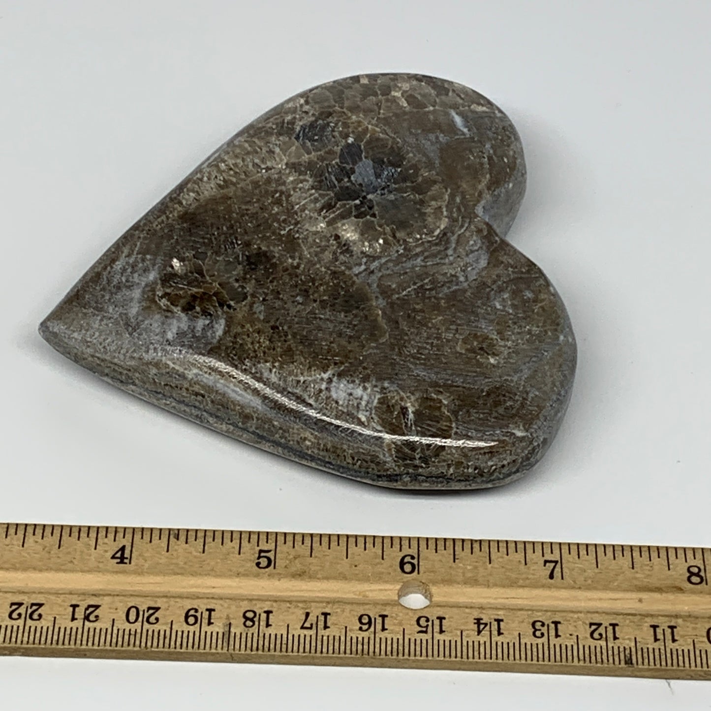 298.2g,4"x4"x0.9" Natural Chocolate Gray Onyx Heart Polished @Morocco,B18761