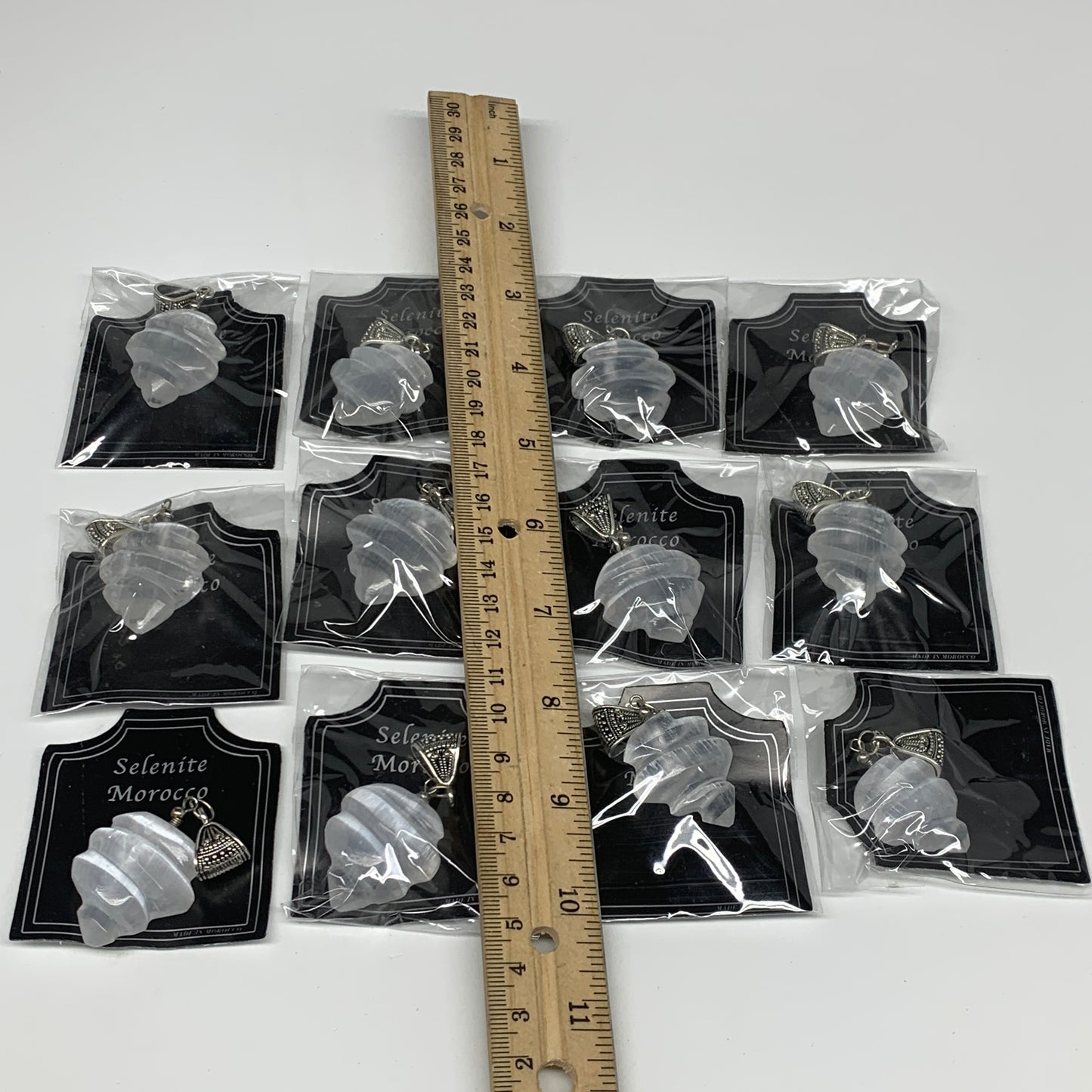 1pc, 9-13g, 1"-1.3" Handmade Selenite Pendant Flame Shape Polished from Morocco,