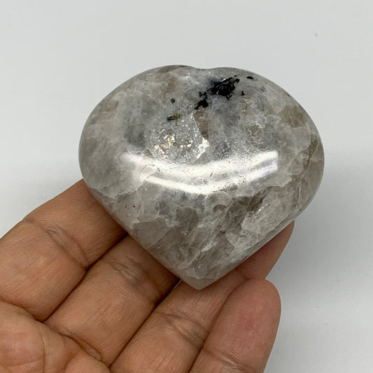 98.4g, 2.1"x2.3"x0.9", Rainbow Moonstone Heart Crystal Gemstone @India, B26401