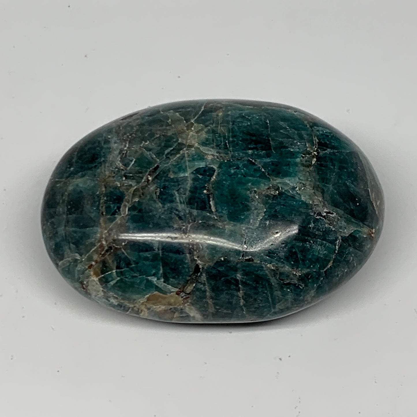 127.5g, 2.5"x1.7"x1" Blue Apatite Palm-Stone Polished from Madagascar, B16457