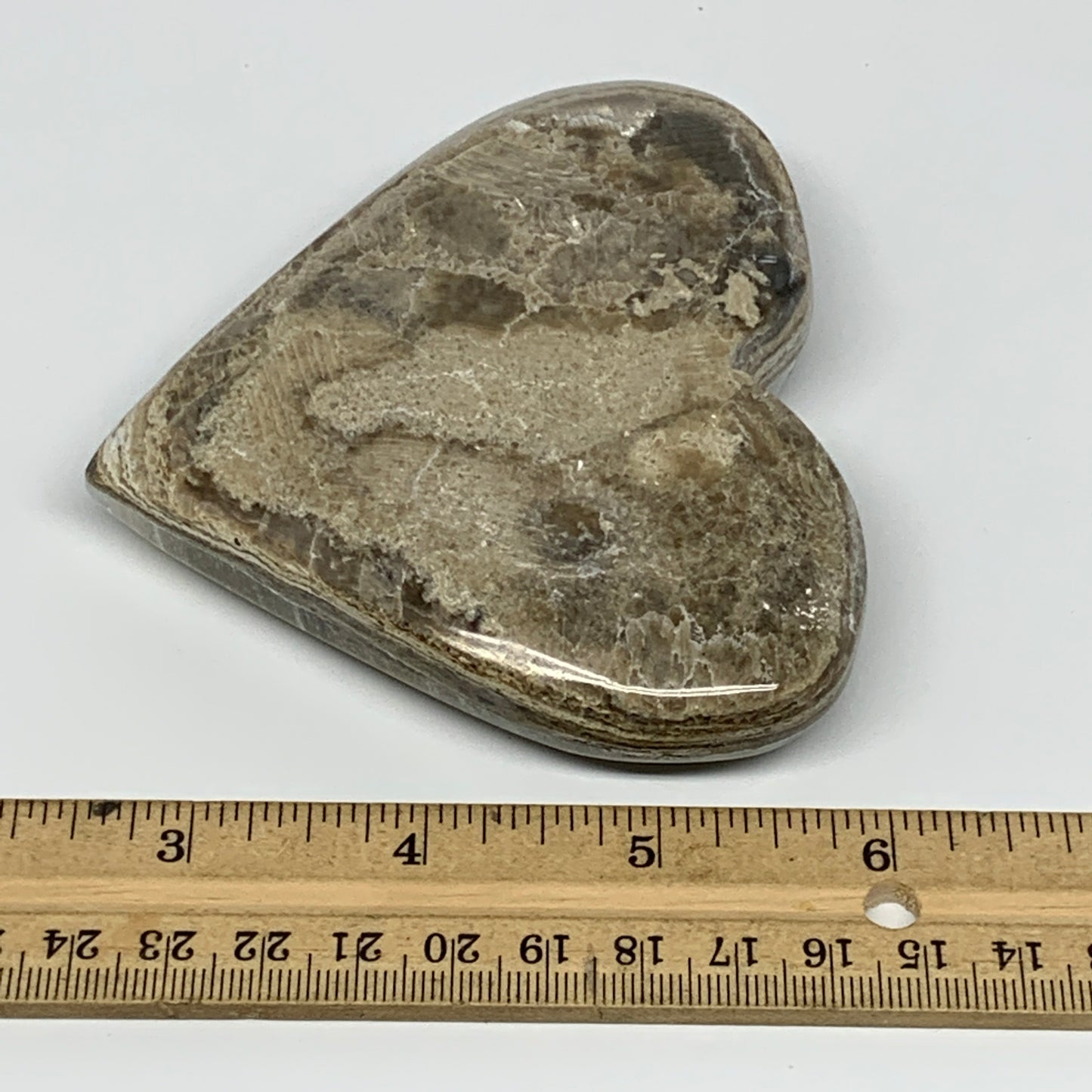249.5g,3.6"x4"x0.9" Natural Chocolate Gray Onyx Heart Polished @Morocco,B18776