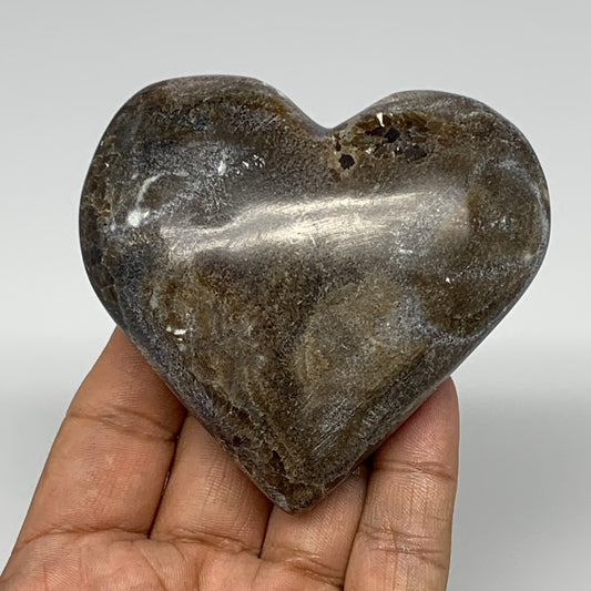 191.6g,2.8"x3.2"x1.1" Natural Chocolate Gray Onyx Heart Polished @Morocco,B18780