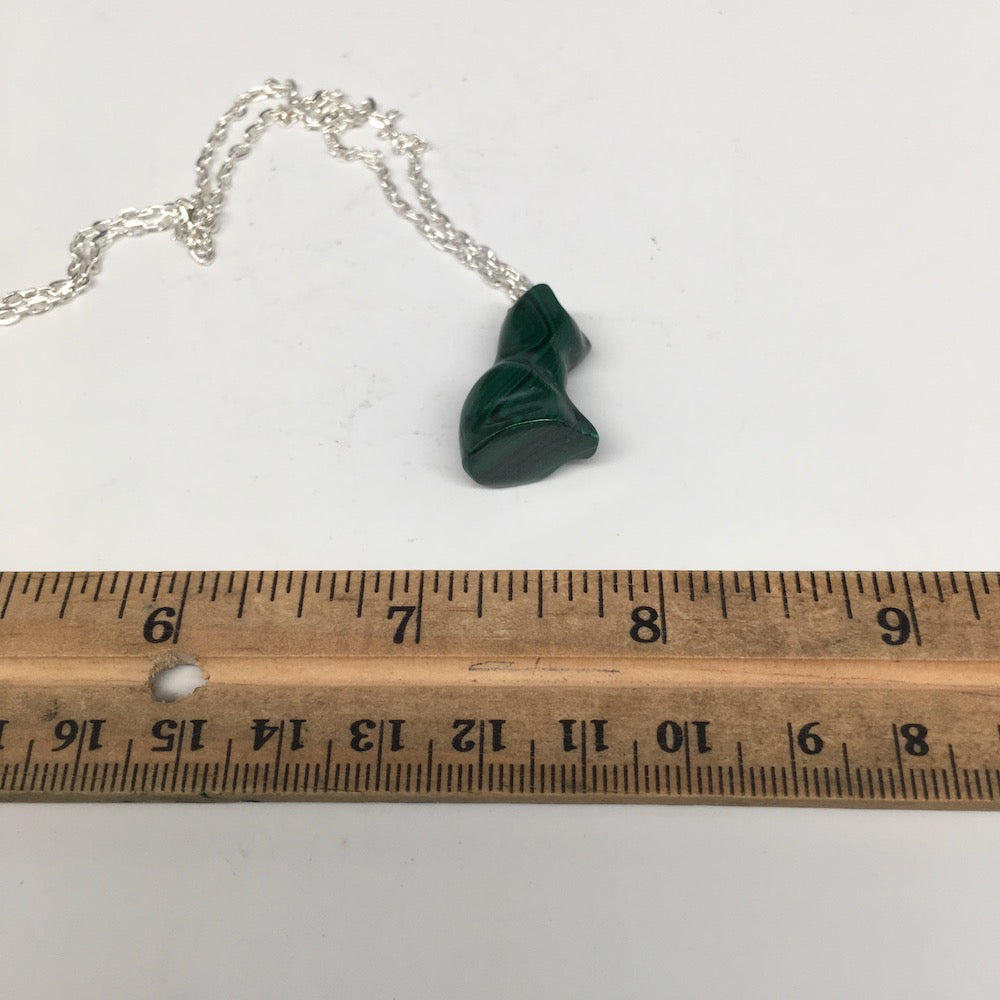 7.2g,1"x0.6"x11mm Natural Solid Malachite Animal Pendant W/Chain Congo,MS190