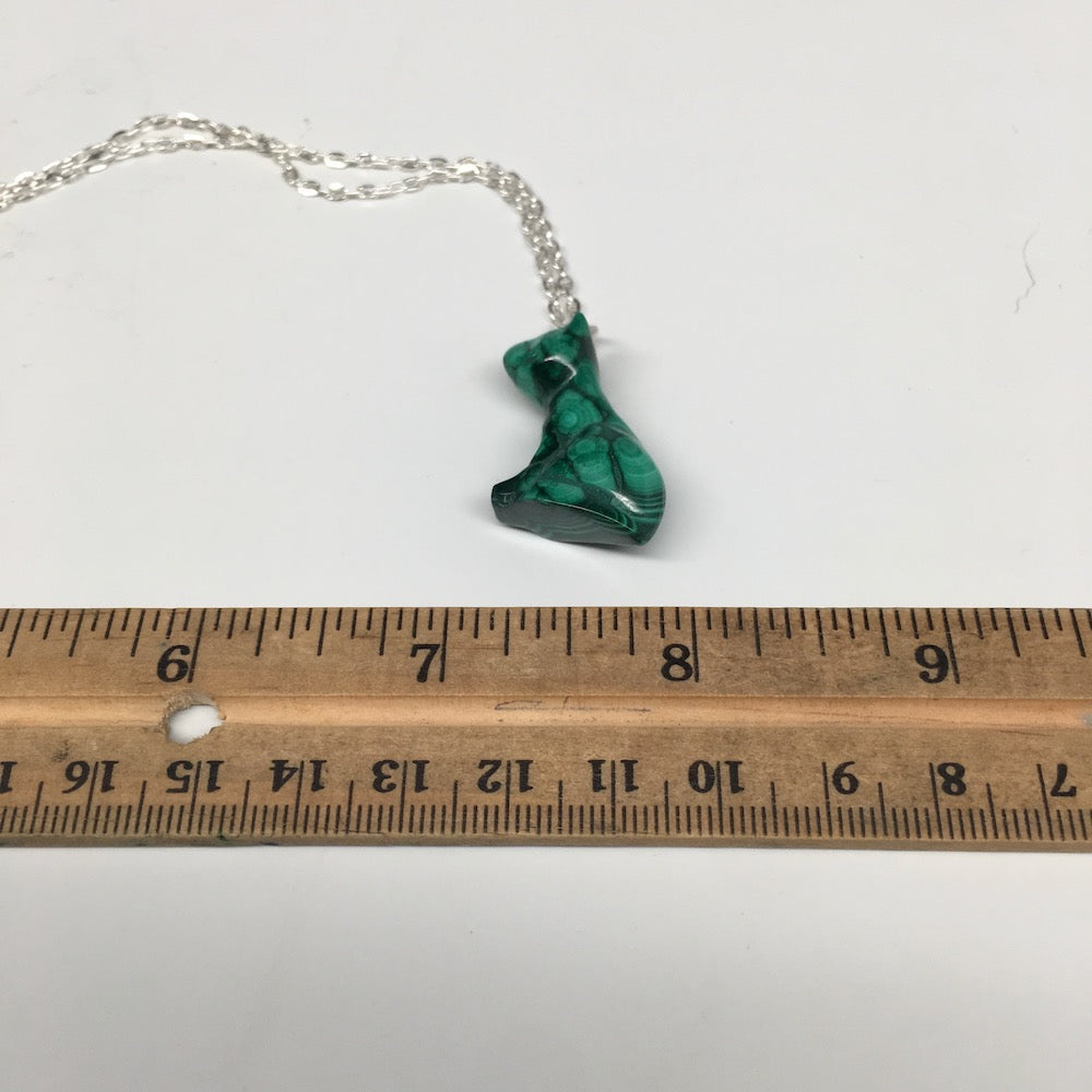 8.4g,1.2"x0.7"x10mm Natural Solid Malachite Animal Pendant W/Chain Congo,MS193 - watangem.com