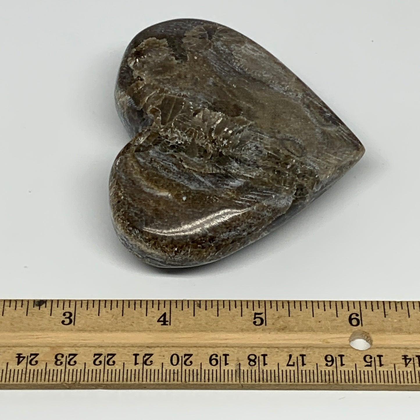 195.2g,2.9"x3.4"x1" Natural Chocolate Gray Onyx Heart Polished @Morocco,B18786