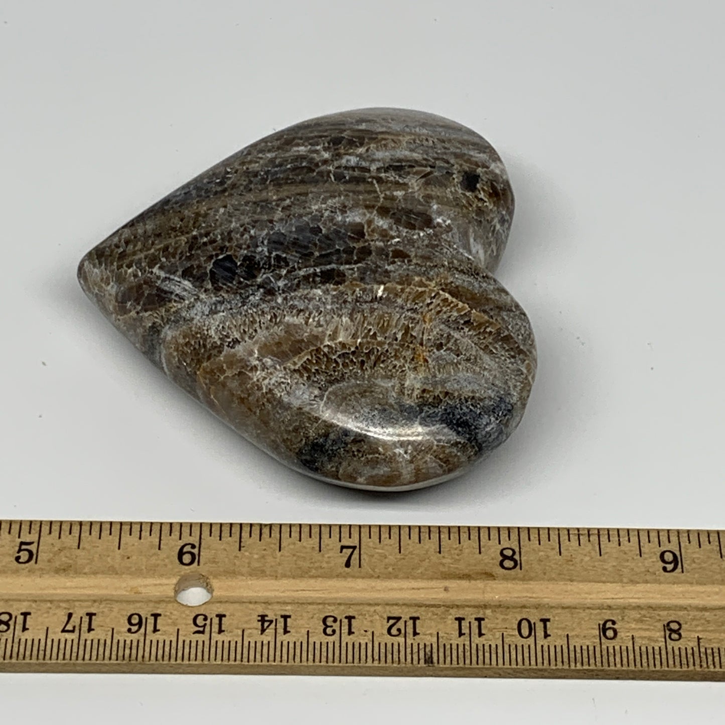 201.4g,3.1"x3.2"x1.1" Natural Chocolate Gray Onyx Heart Polished @Morocco,B18793
