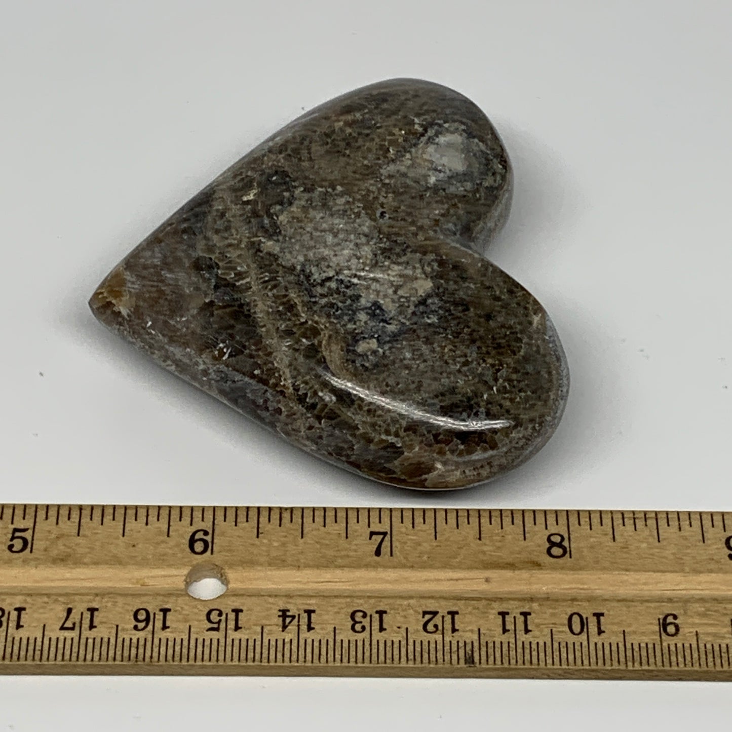 144.3g,2.7"x3"x1" Natural Chocolate Gray Onyx Heart Polished @Morocco,B18794