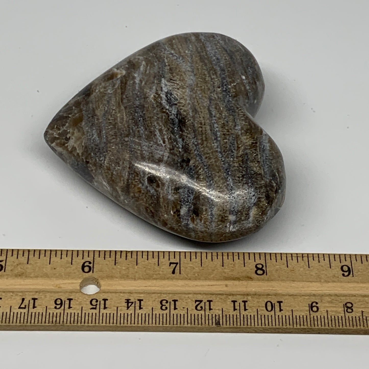 205.4g,2.9"x3.1"x1.3" Natural Chocolate Gray Onyx Heart Polished @Morocco,B18797