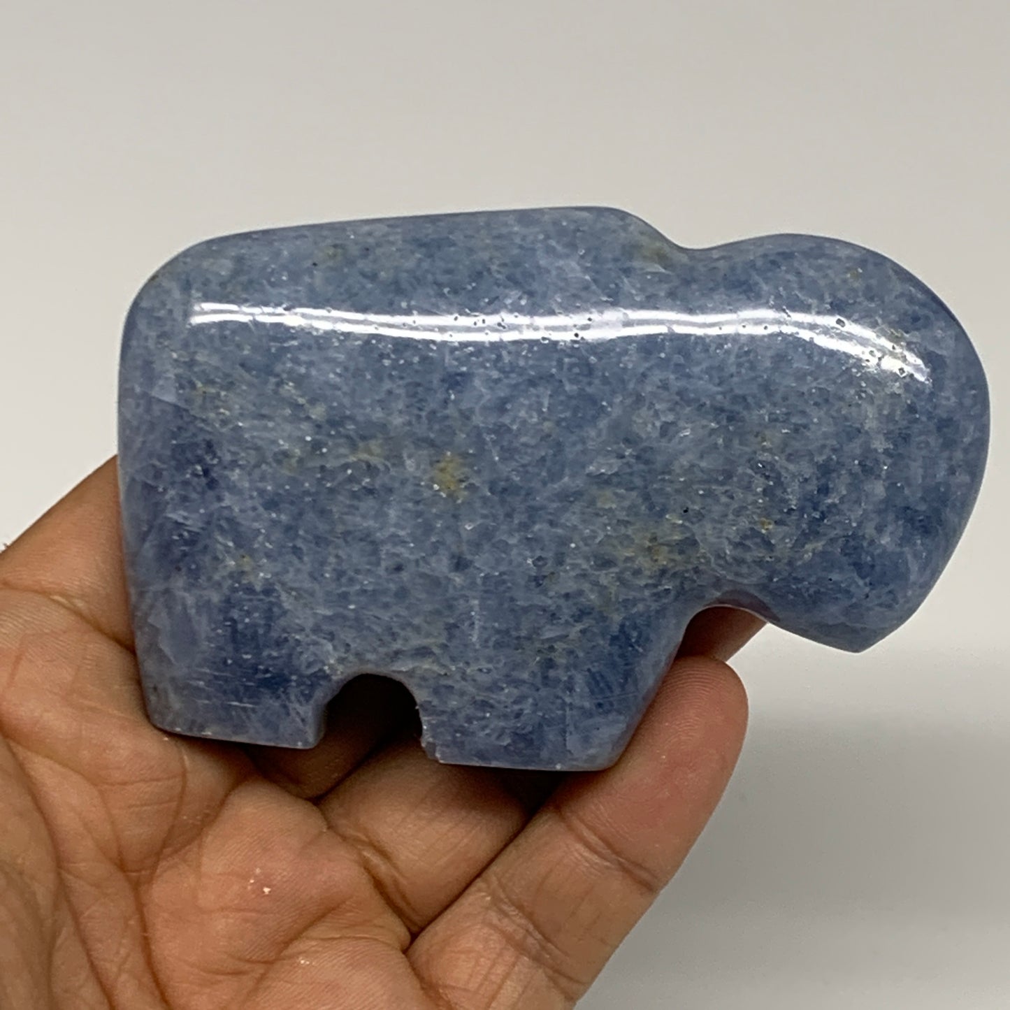 162.8g, 3.4"x2.2"x0.9" Natural Blue Calcite Buffalo Polished @Madagascar,B22870