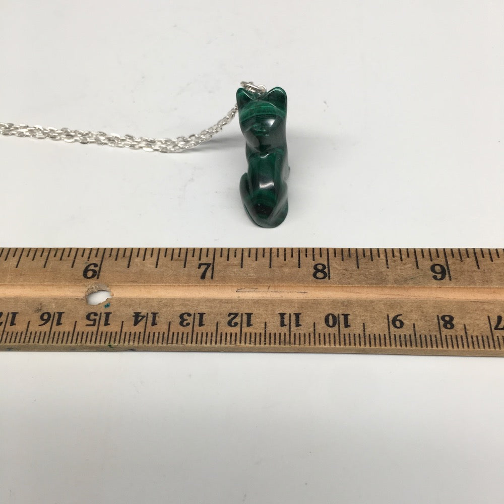 11.3g,1.3"x0.8"x11mm Natural Solid Malachite Animal Pendant W/Chain Congo,MS215