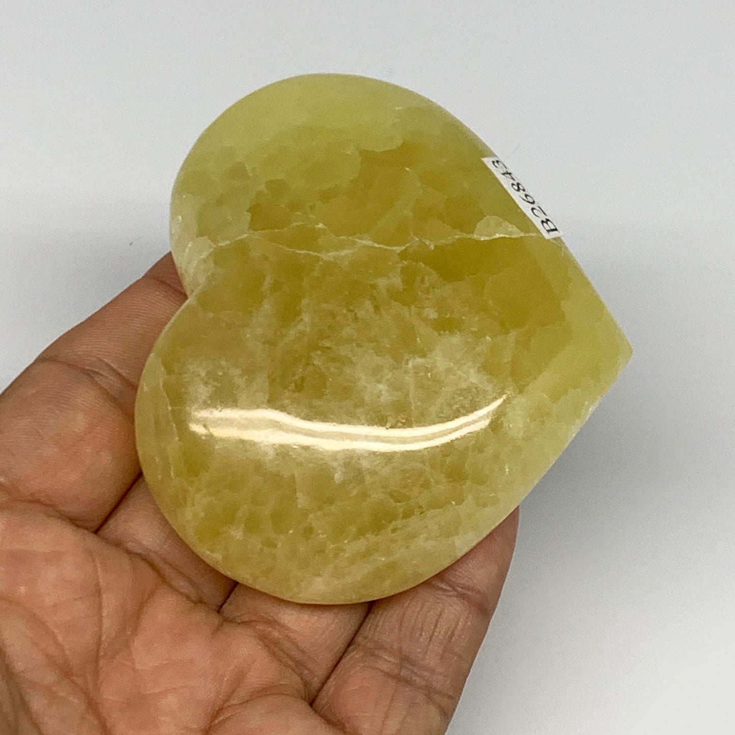 164.7g, 2.4"x2.9"x0.9" Lemon Calcite Heart Crystal Gemstones @Afghanistan,B26843