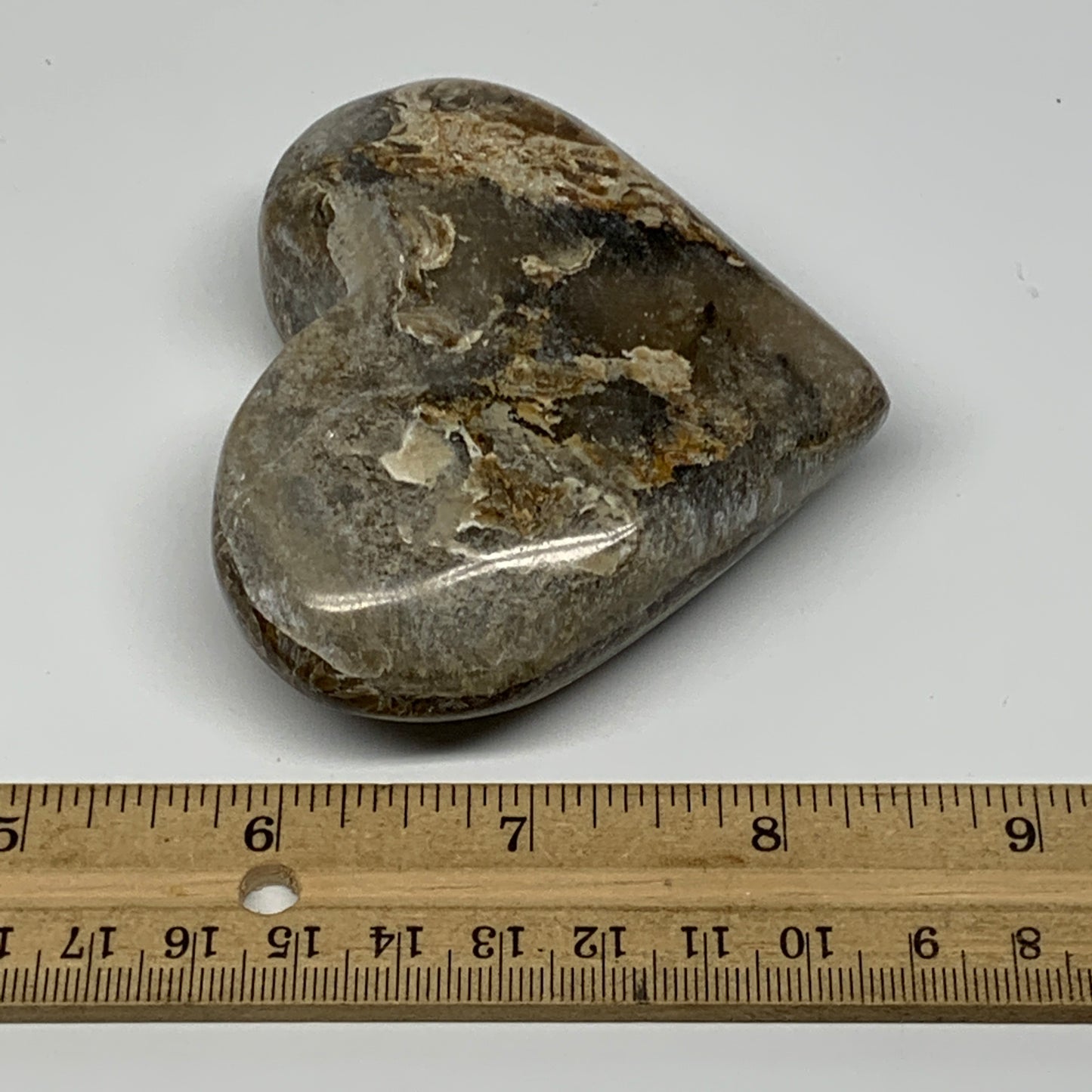 183.8g,2.7"x3.3"x1" Natural Chocolate Gray Onyx Heart Polished @Morocco,B18806