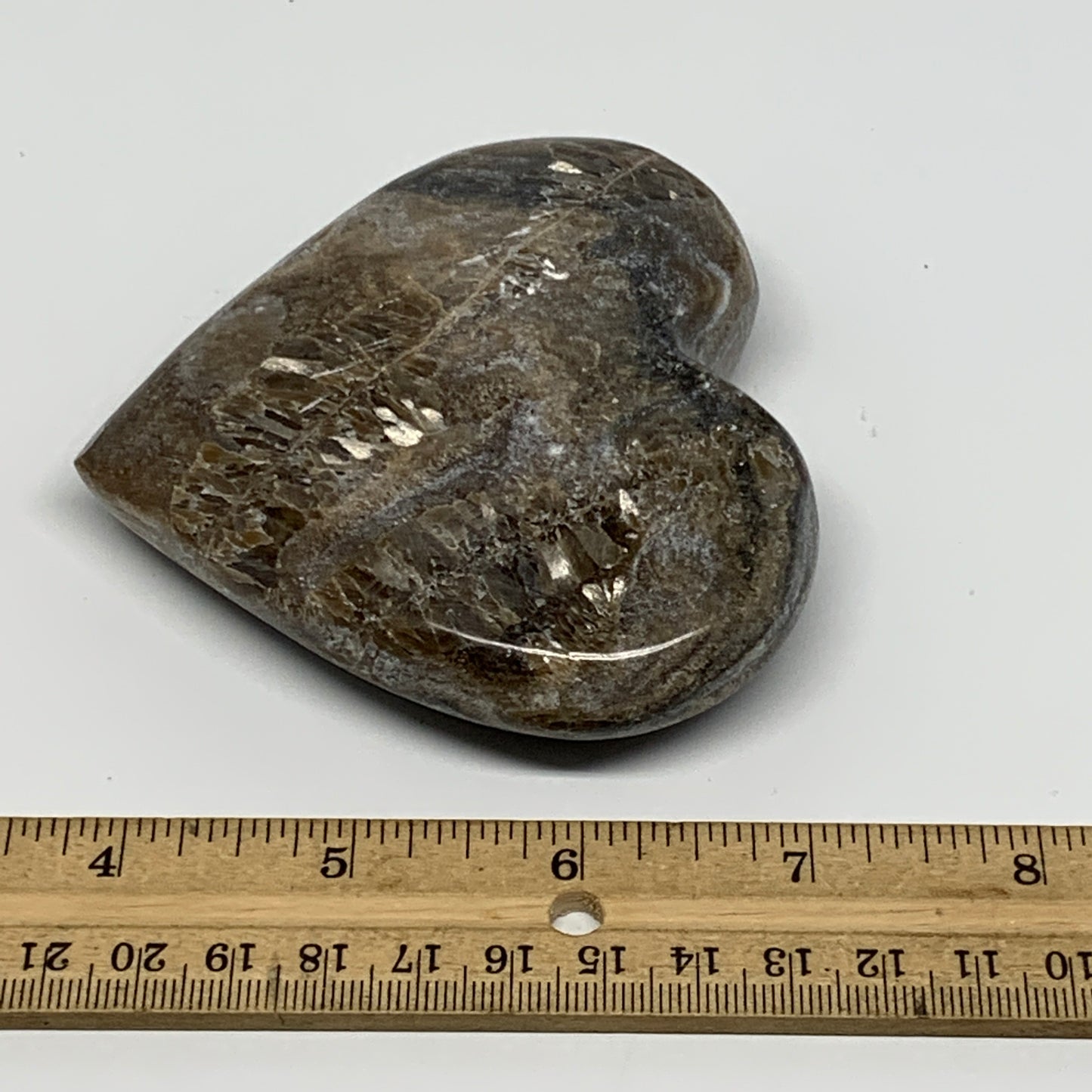 233g,3.4"x3.7"x0.9" Natural Chocolate Gray Onyx Heart Polished @Morocco,B18811