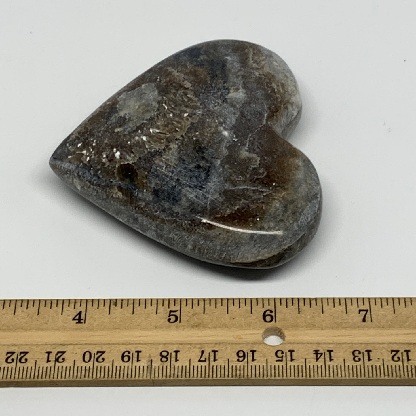 169.3g,3"x3.4"x0.8" Natural Chocolate Gray Onyx Heart Polished @Morocco,B18812