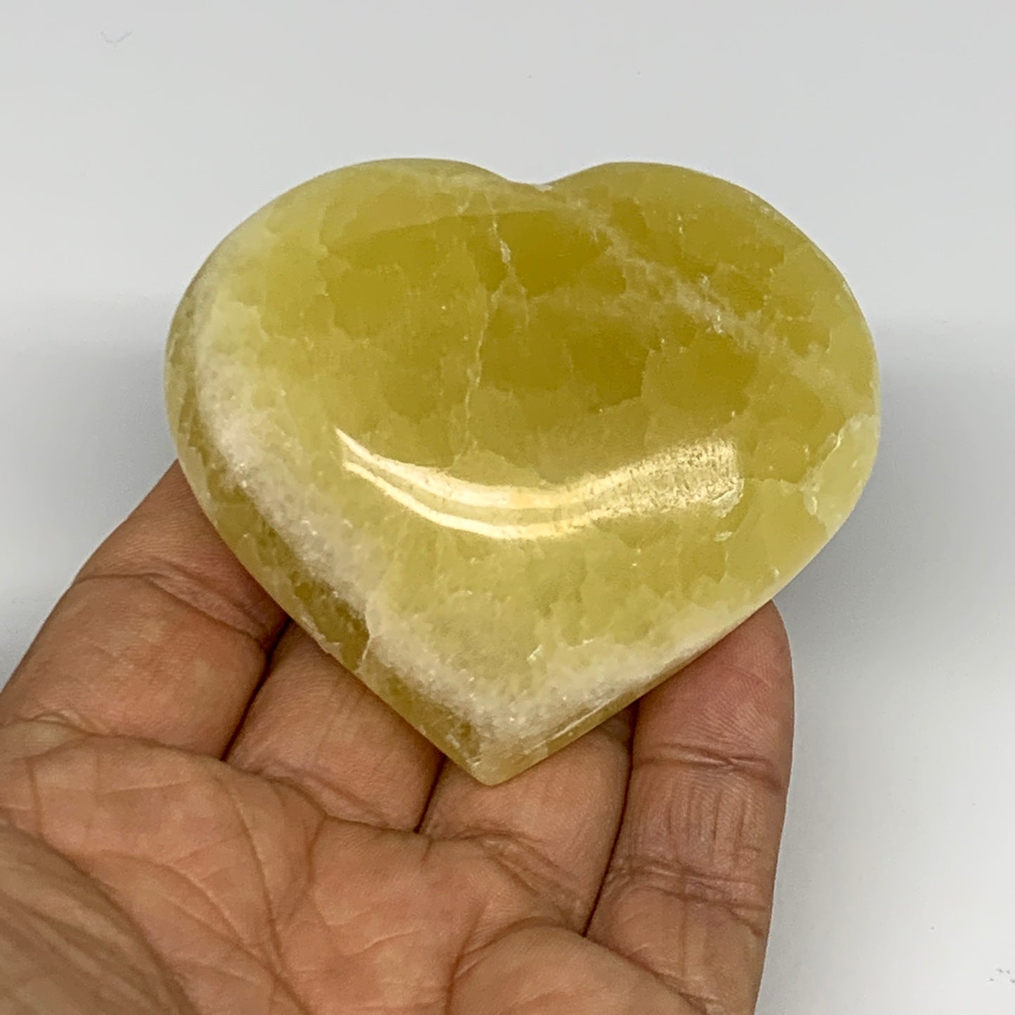 144.9g, 2.4"x2.6"x1" Lemon Calcite Heart Crystal Gemstones @Afghanistan, B26853