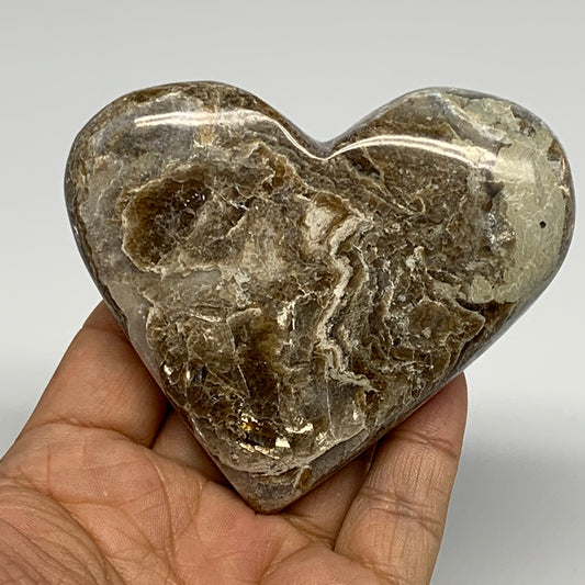 186.7g,2.9"x3.4"x1" Natural Chocolate Gray Onyx Heart Polished @Morocco,B18818