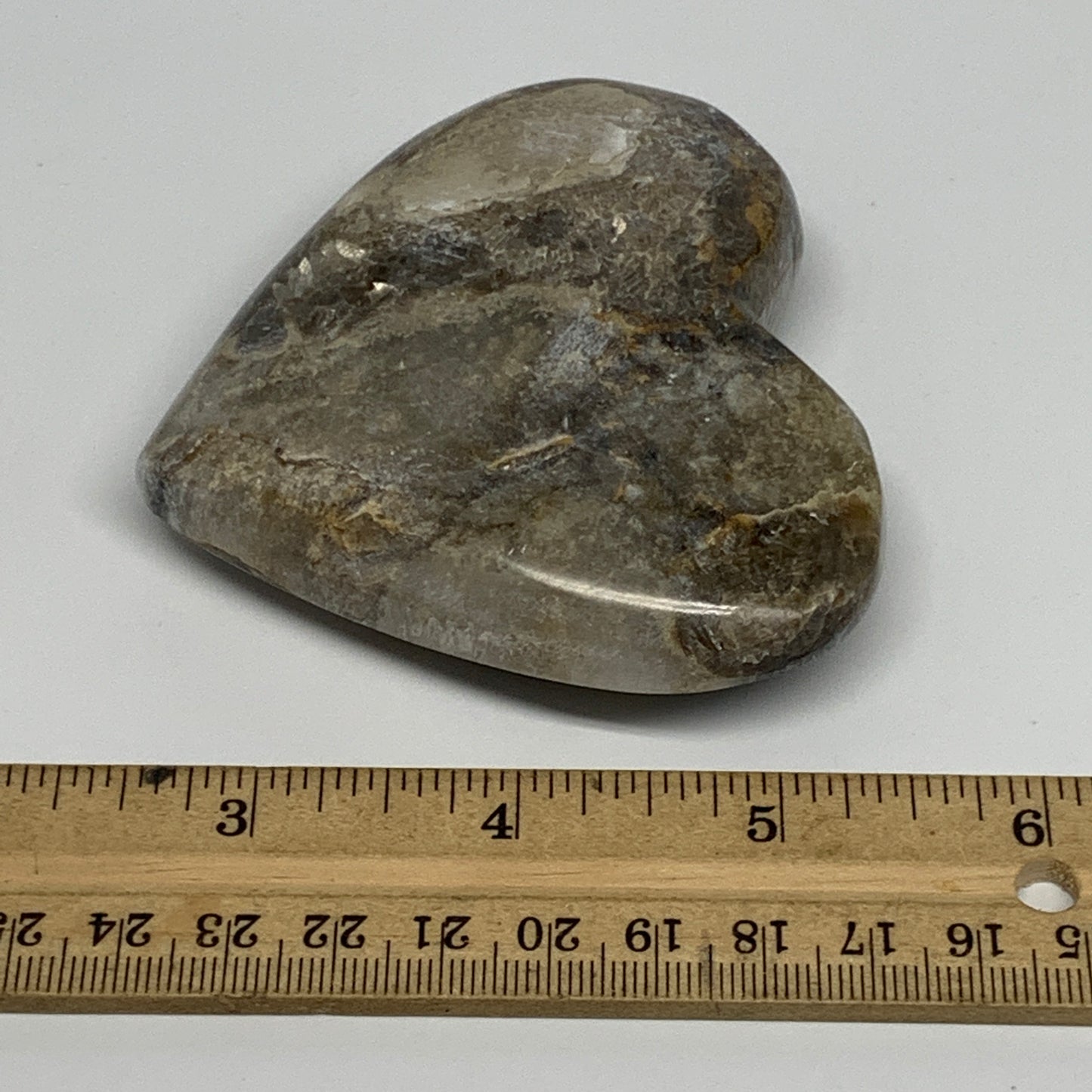 183.8g,2.9"x3.3"x1" Natural Chocolate Gray Onyx Heart Polished @Morocco,B18821