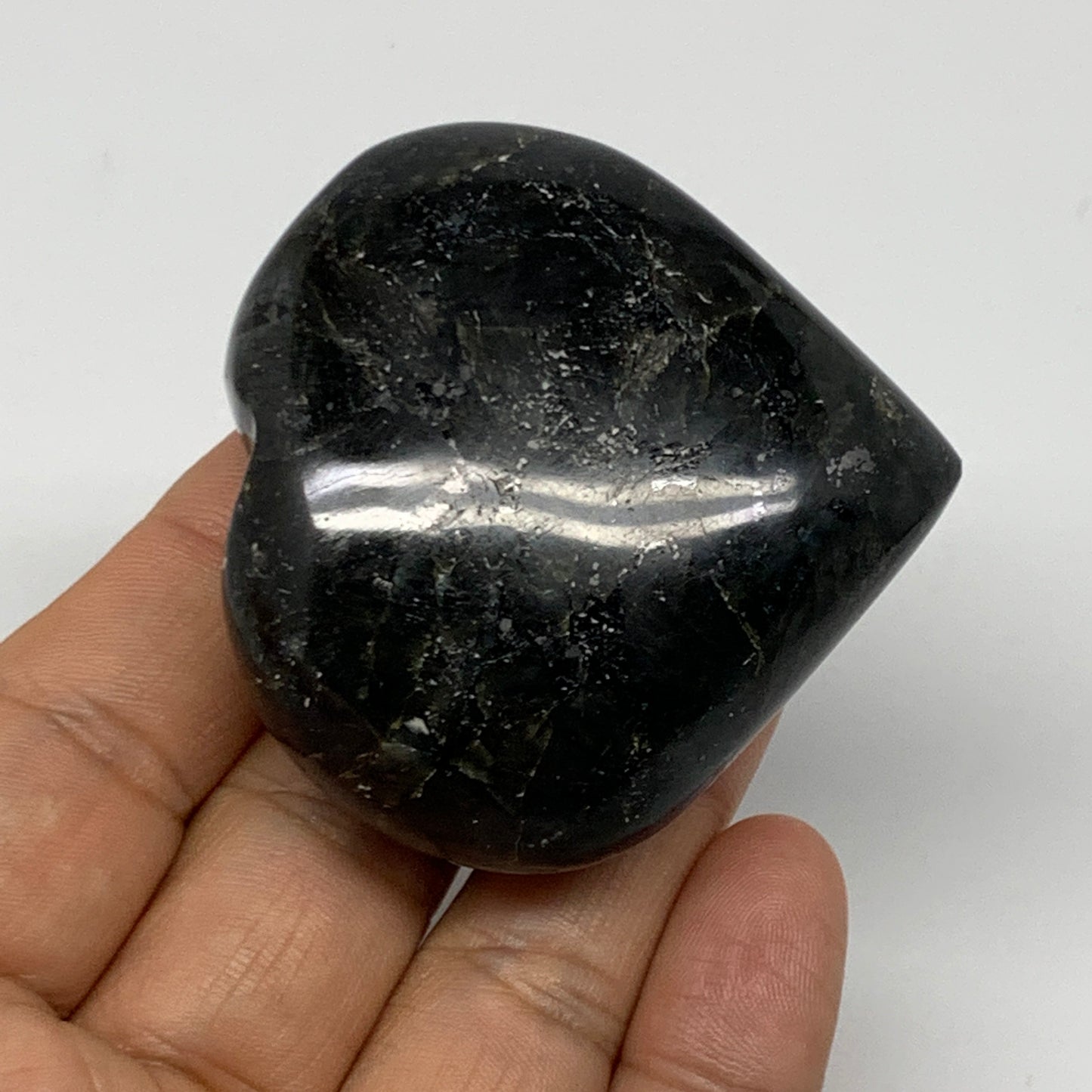 94.6g, 2.1"x2.2"x0.9" Natural Labradorite Heart Small Polished Healing Crystal,