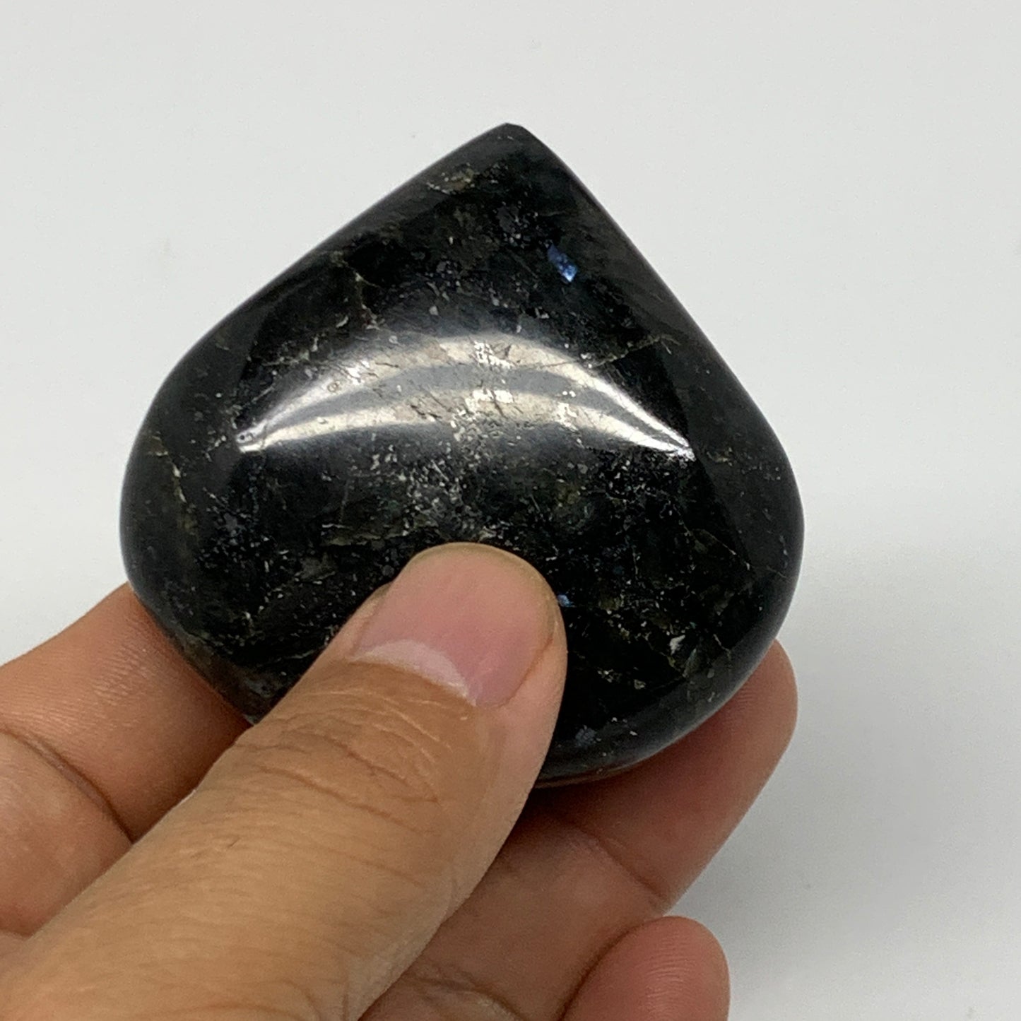 94.6g, 2.1"x2.2"x0.9" Natural Labradorite Heart Small Polished Healing Crystal,