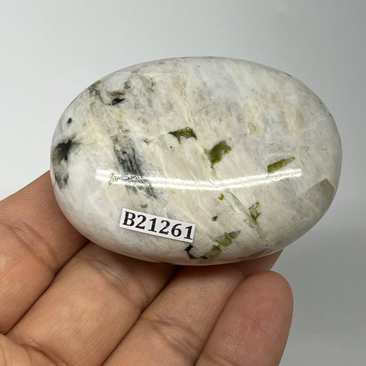 98g,2.3"x1.7"x0.9", Rainbow Moonstone Palm-Stone Polished from India, B21261