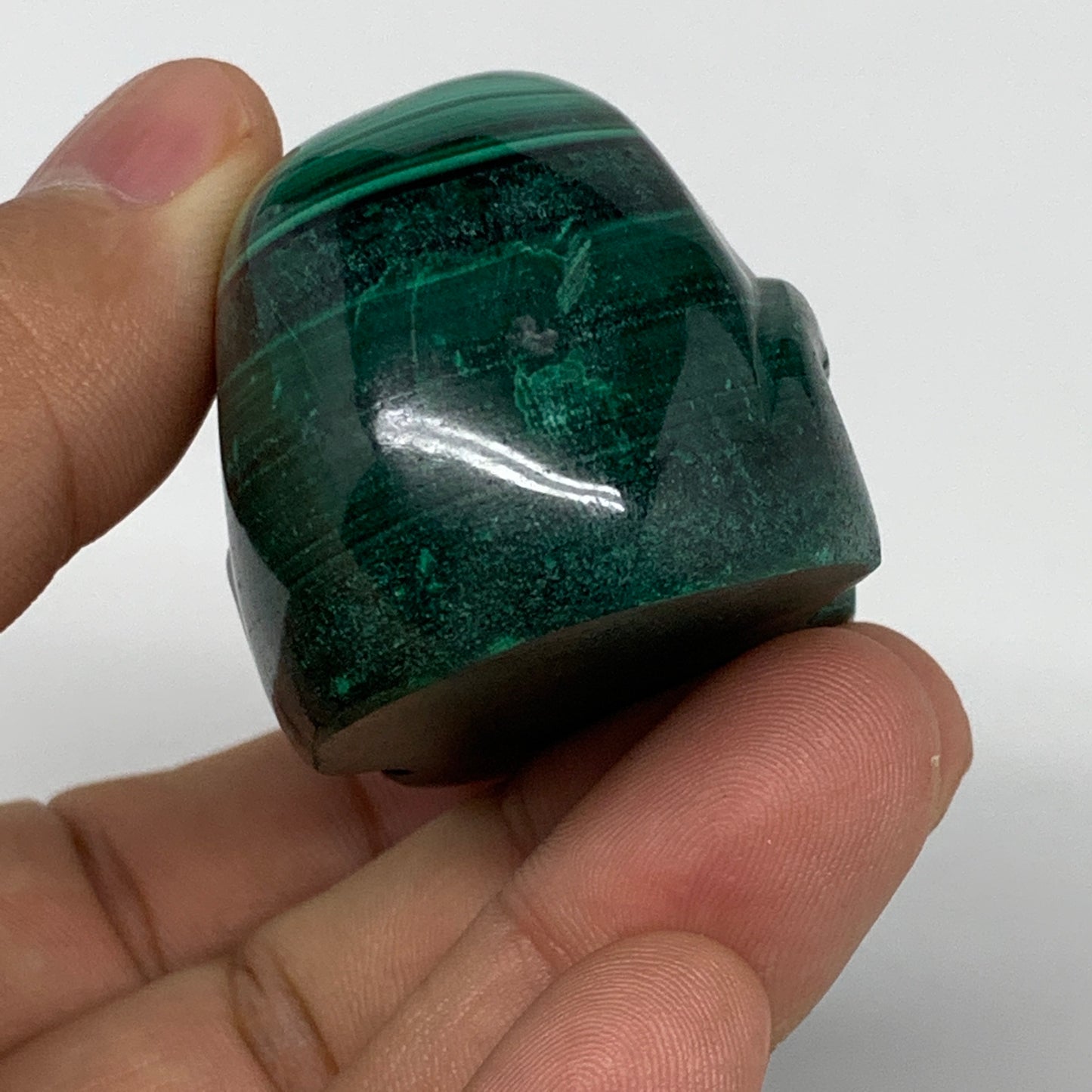 123.3g, 2"x1.3"x1.3", Natural Solid Malachite Skull From Congo, B7136